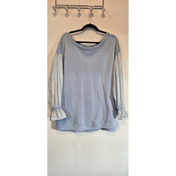 Pilcro Tops - Pilcro Blue Top With Puffy Sleeves Anthropologie Brand Size Medium Spring Beach